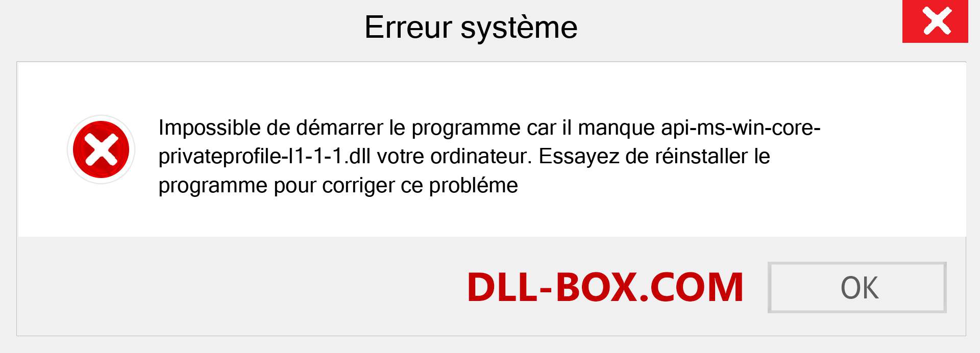 Le fichier api-ms-win-core-privateprofile-l1-1-1.dll est manquant ?. Télécharger pour Windows 7, 8, 10 - Correction de l'erreur manquante api-ms-win-core-privateprofile-l1-1-1 dll sur Windows, photos, images
